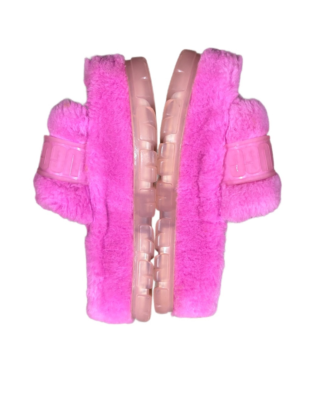 UGG Pink Fluffy Platform Slide Slippers Faux Fur Chunky Sole Women’s 8 - Picture 2 of 5